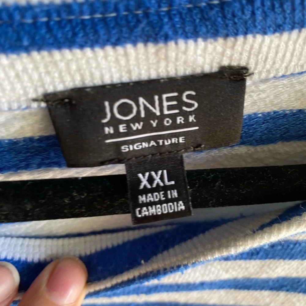 Jones New York Blue And White Striped Sweater Lace Up Shoulder Size XXL EUC - Picture 2 of 5